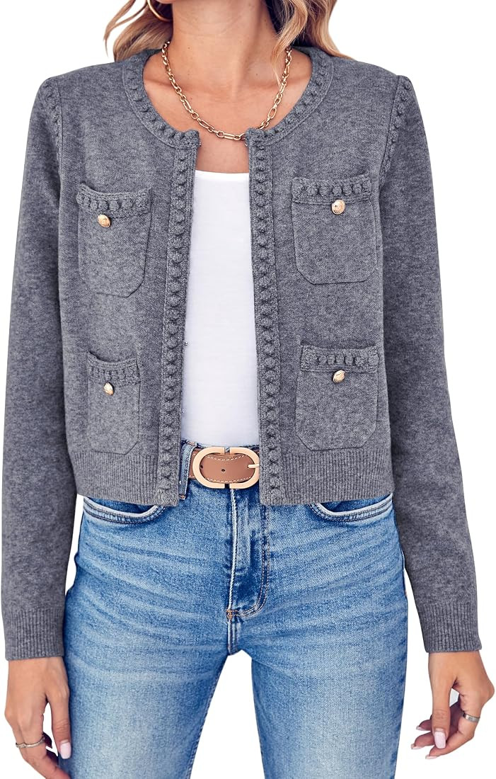 Esobo Womens Knit Cardigan Sweaters Open Front Long Sleeve Cropped Trendy Jacket Outerwear | Amazon (US)