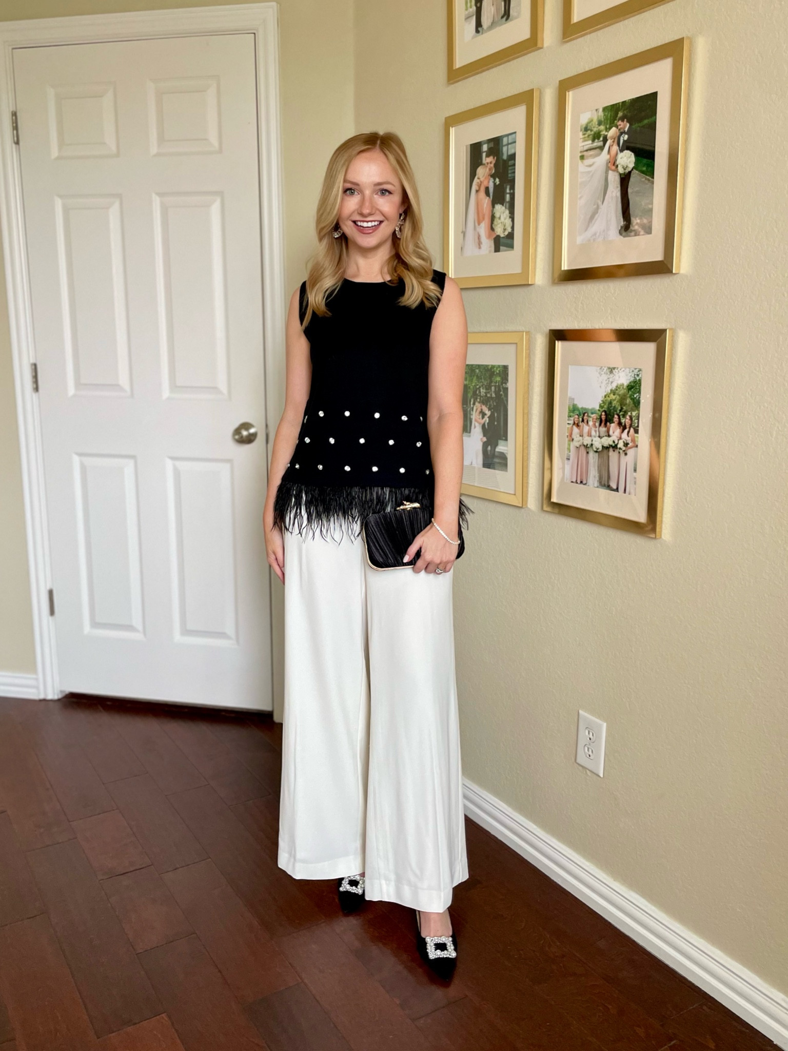 Wearing an XS in top and 0P in pants | holiday outfit, holiday party outfit, feather top, white pants, crepe pants 

#LTKSeasonal #LTKStyleTip #LTKHoliday