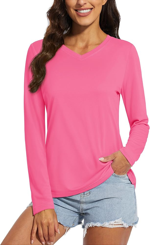 MAGCOMSEN SPF Shirts for Women Long Sleeve Workout Tops V-Neck UPF 50+ UV Sun Shirt Quick Dry Per... | Amazon (US)
