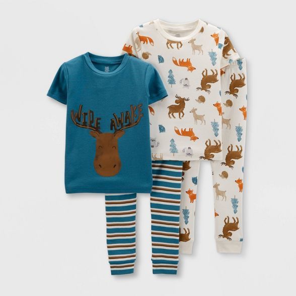 Toddler Boys' 4pc Moose Snug Fit Pajama Set - Just One You® made by carter's Blue/White | Target