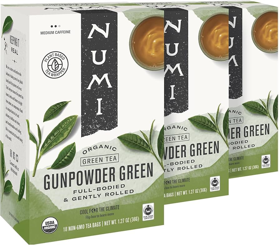 Numi Organic Tea Gunpowder Green, 18 Tea Bags (Pack of 3), Full-Bodied Gently Rolled Chinese Gree... | Amazon (US)