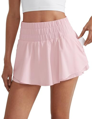CRZ YOGA Ruffle Skirt Overlay Athletic Shorts Strawberry Pink X-Small | Amazon (US)