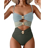 B2prity One Piece Swimsuit for Women Cutout Monokini Color Block Bathing Suit Ruched Sexy Swimwea... | Amazon (US)