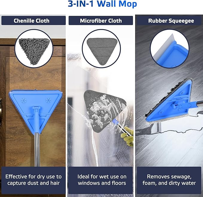 DSV Standard Wall Mop, 77 Inches Long Handle Wall Cleaner with Squeegee, 3-in-1 Wall Cleaner Mop ... | Amazon (US)