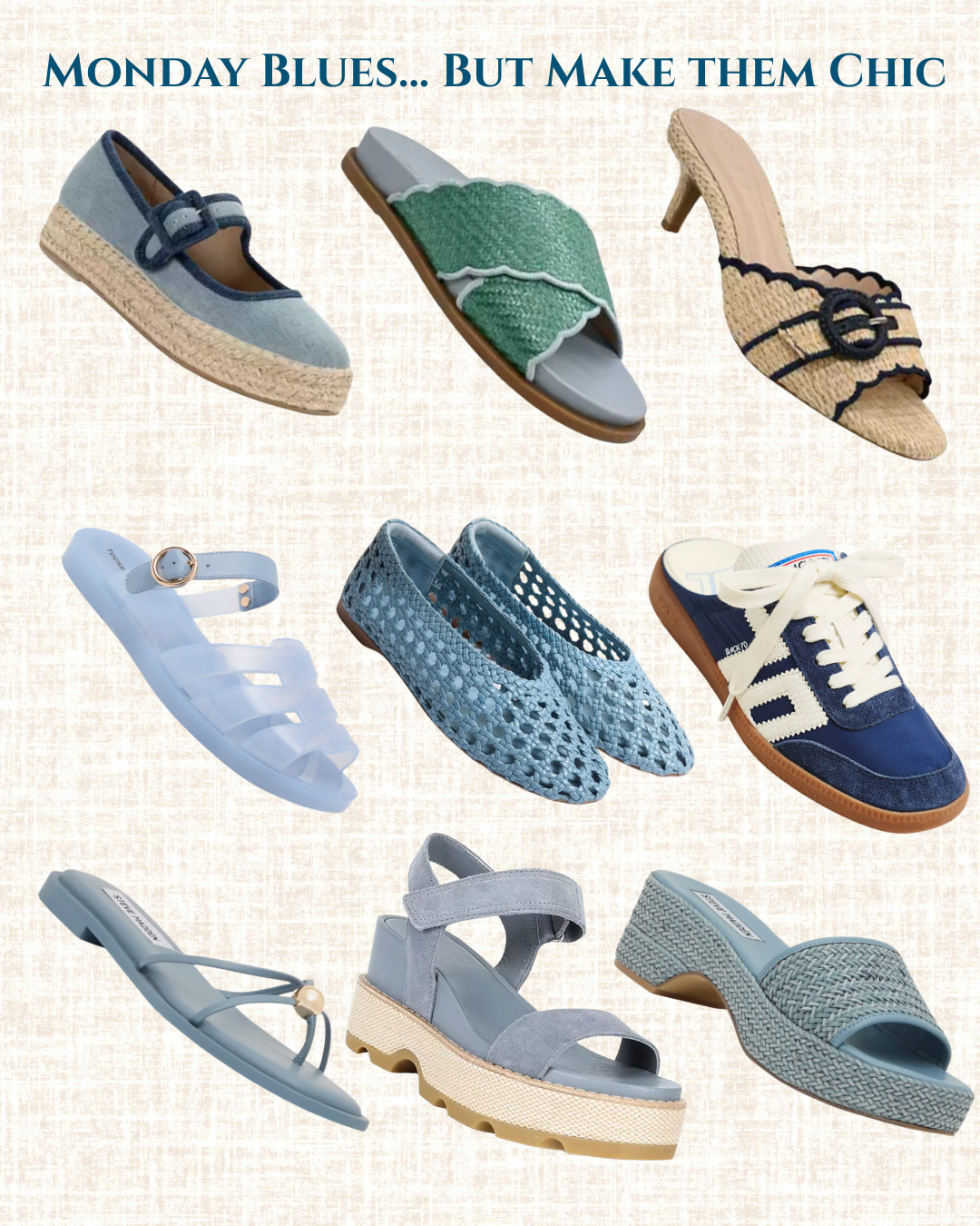 Beating the Monday blues never looked so good 💙 Rounding up all the chic blue shoes your wardrobe is missing — from jelly sandals to espadrilles, we're making this color a whole mood. Shop the board via my LTK! 👟🩴 

 #LTKdayinmylife #LTKgrwm #LTKSeasonal