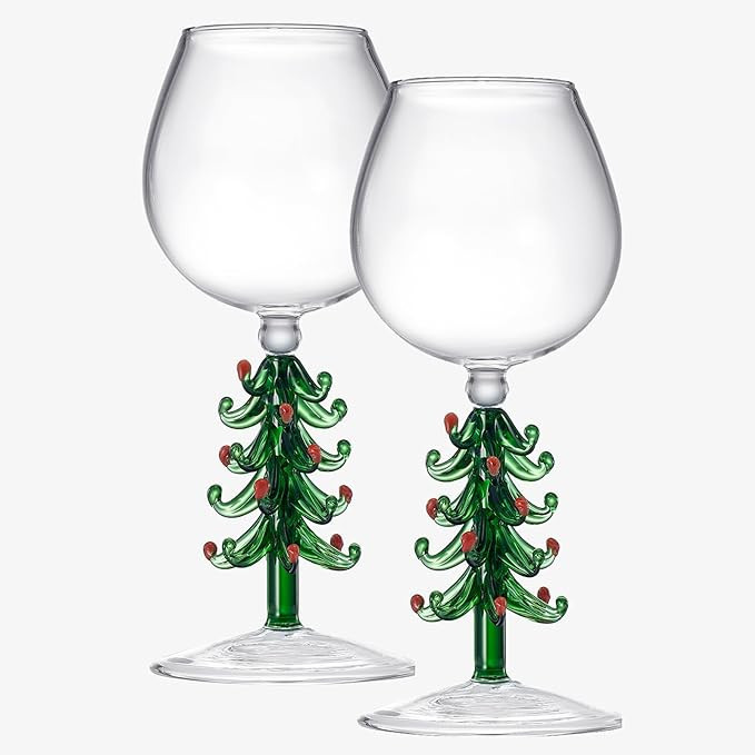 Crystal Christmas Holiday Tree Stemmed Wine Glass - Dark Green - 10oz Goblet Bordeaux Pine Tree B... | Amazon (US)