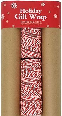 Plain Kraft Postal Wrap Brown Kraft Paper, 3 Rolls, with Red Baker's Twine | Amazon (US)