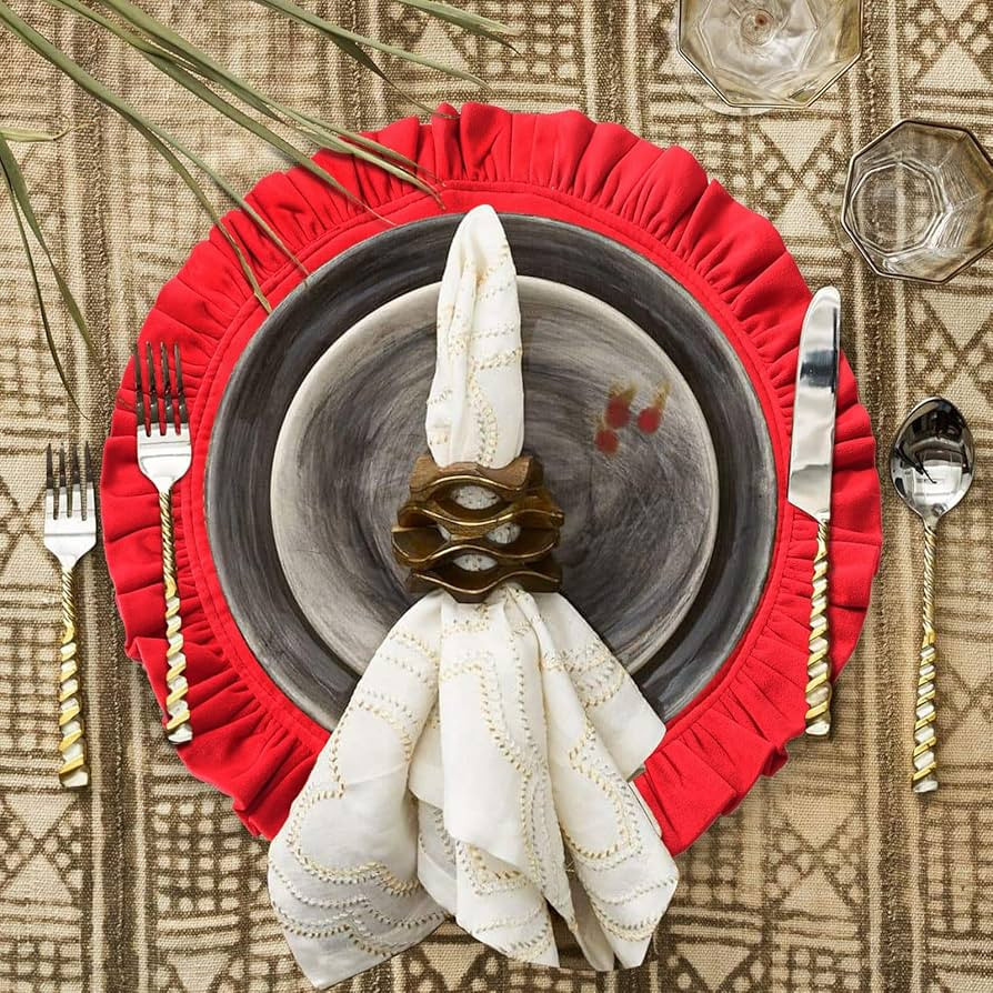 18 Inch Velvet Round Placemat with Ruffle for Dining Table Outdoor Placemats Non-Slip Washable fo... | Amazon (US)