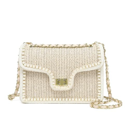 Large Straw Crossbody Bag for Women Elegant Pearl Top Handle Beach Purse Summer Boho Woven Shoulder Clutch for Vacation | Amazon (US)