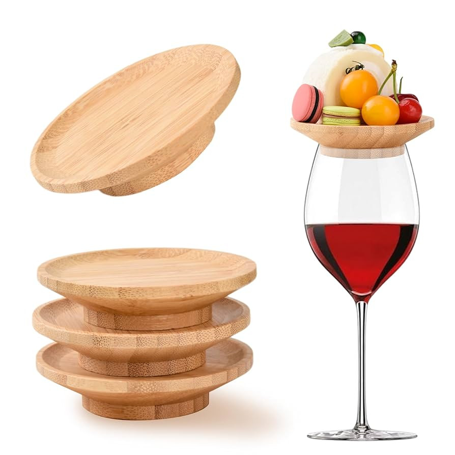 4 Pcs Wine Glass Charcuterie Topper, 4" Mini Charcuterie Boards, Wine Appetizer Plates for Family... | Amazon (US)
