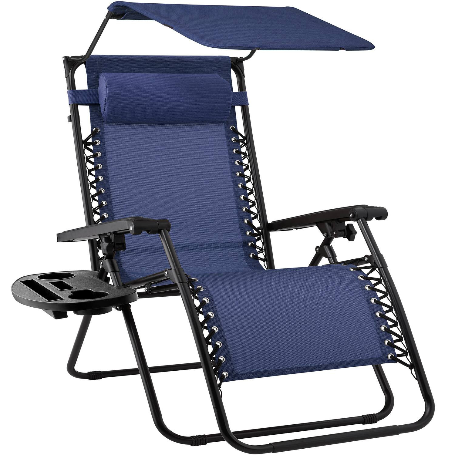 Best Choice Products - Folding Zero Gravity Recliner Patio Lounge Chair w/ Canopy Shade, Headrest, Tray - Navy Blue | Best Buy U.S.