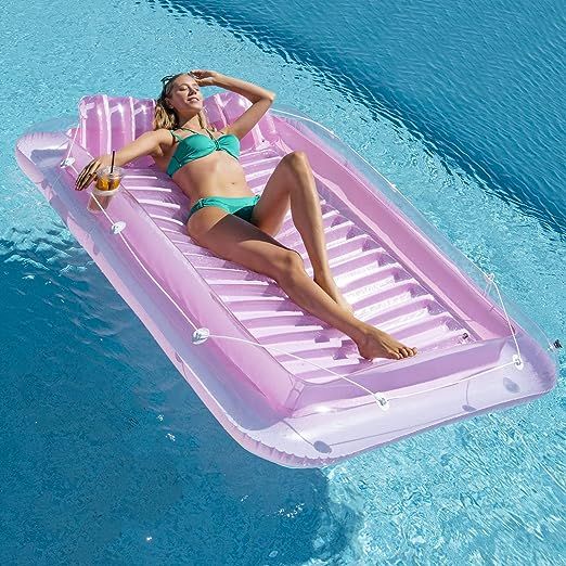Inflatable Pool Floats - Pool Lounger Raft Adult Floats for Swimming Pool, Blow Up Tanning Pool w... | Amazon (US)
