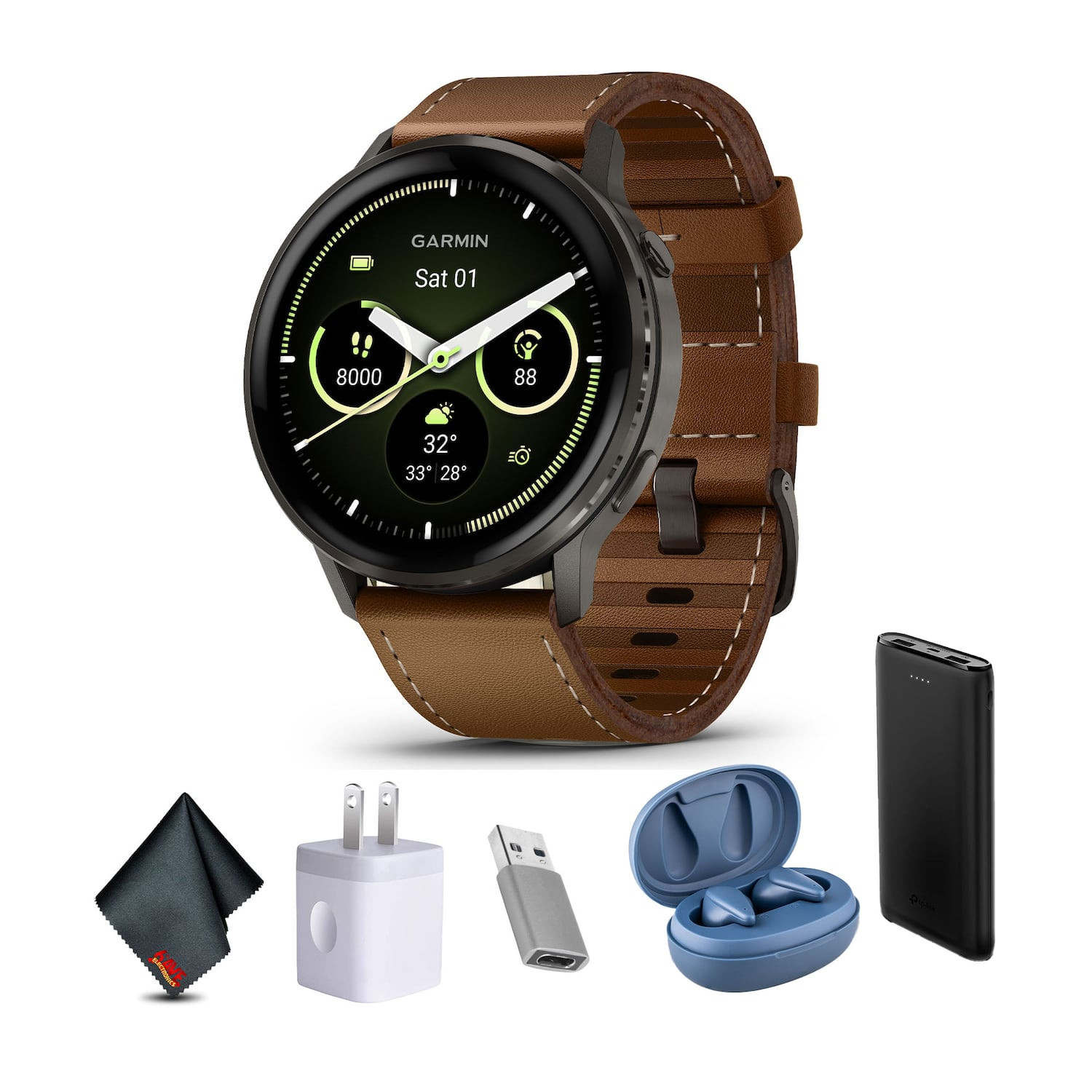 Garmin - Venu 4, 45mm, Advanced Health and Fitness GPS Smartwatch, Slate with Brown Leather Band - Brown - (2025) | Best Buy U.S.