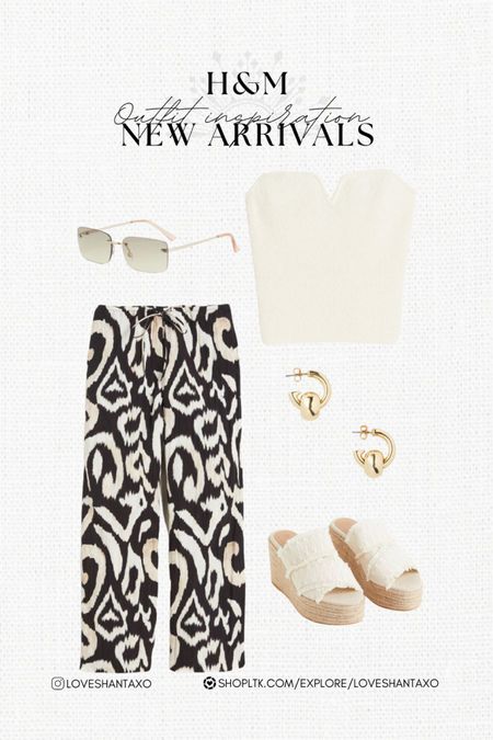 Outfit inspo. Outfit inspiration. Travel outfit. Vacation outfit. Vacay looks. Summer looks. Hm new arrivals. H&M new arrivals. Resort wear. Sunglasses. Neutral style. Neutral outfit. Tube top. Espadrilles. Wedges.

#LTKunder50 #LTKSeasonal #LTKstyletip