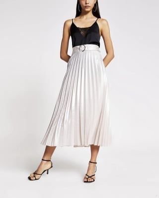 Silver belted pleated midi skirt | River Island (UK & IE)