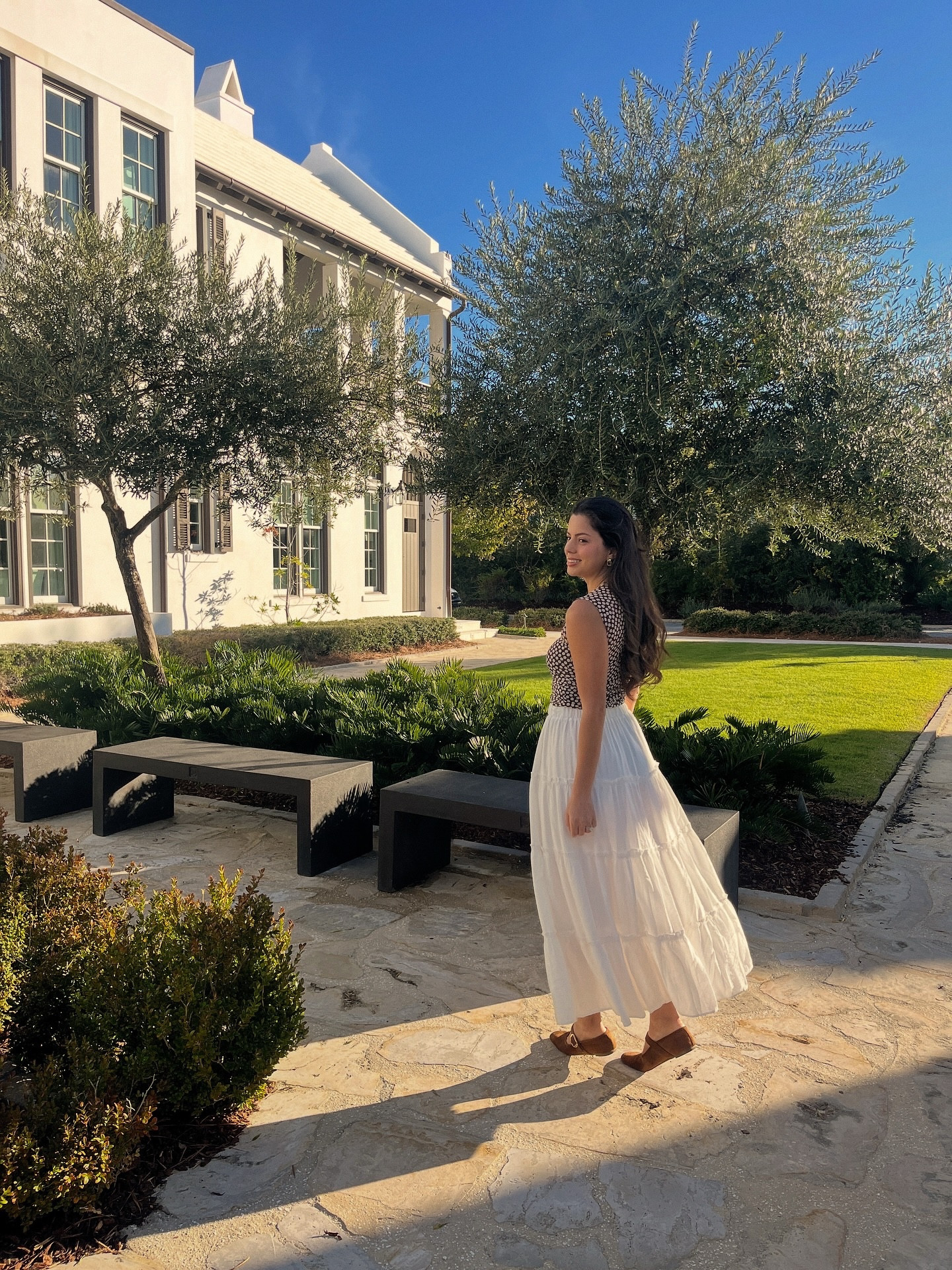 Golden hour at Alys Beach ✨Loved seeing a touch of fall in Florida (scroll to picture #10 to see what I mean)😌🍂 

Outfit details are linked on my LTK🤎
#pinterestaesthetic #alysbeach #30A #fallinflorida #pinterestgirl #abercrombiestyle