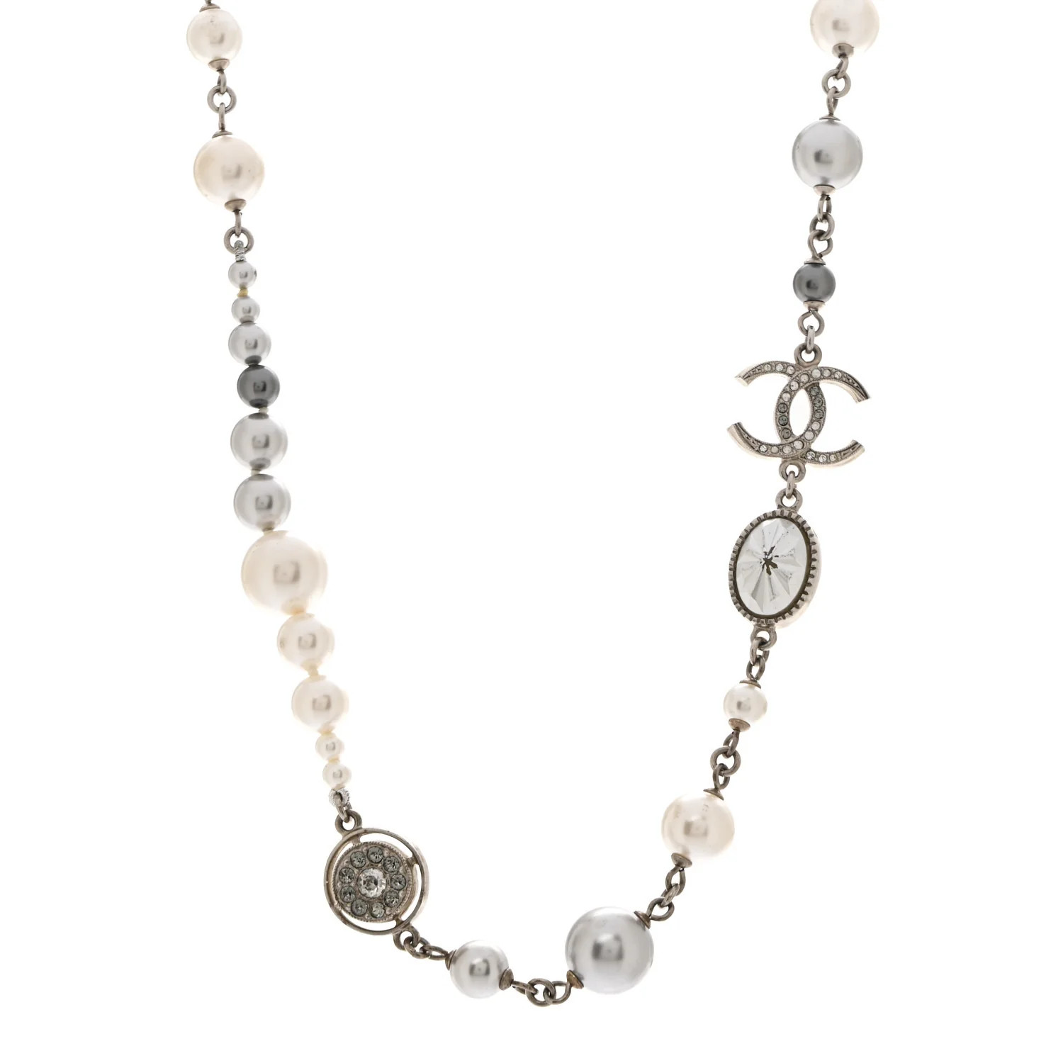 Pearl Crystal CC Choker Necklace Silver Pearly White | FASHIONPHILE (US)