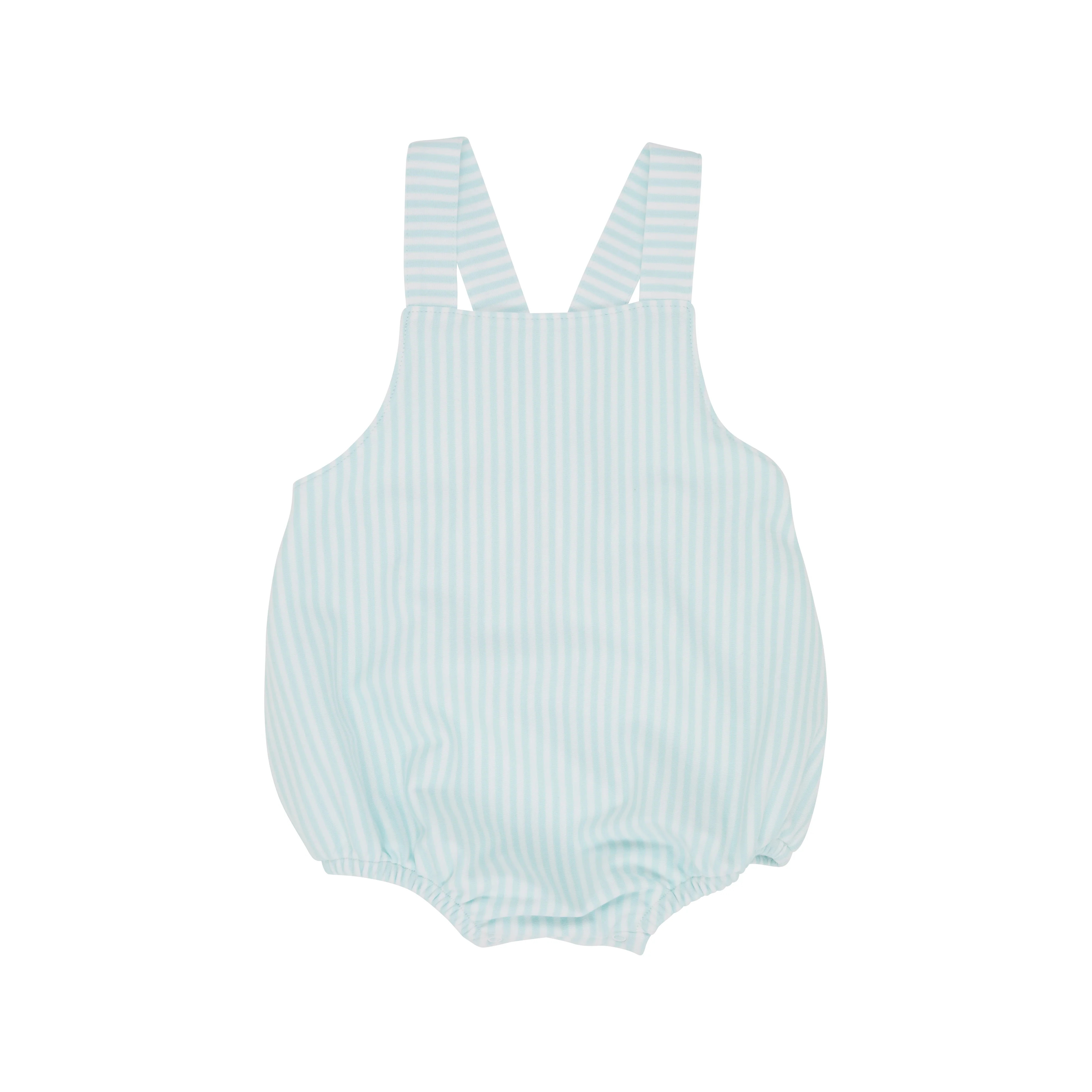 Stillman Sunsuit - Sea Island Seafoam Stripe | The Beaufort Bonnet Company