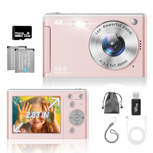 Digitalkamera, Verbesserte UHD 4K 50MP Kamera Fotoappara, 16X Digitalzoom, Anti-Shake, 2,83-Zoll-... | Amazon (DE)