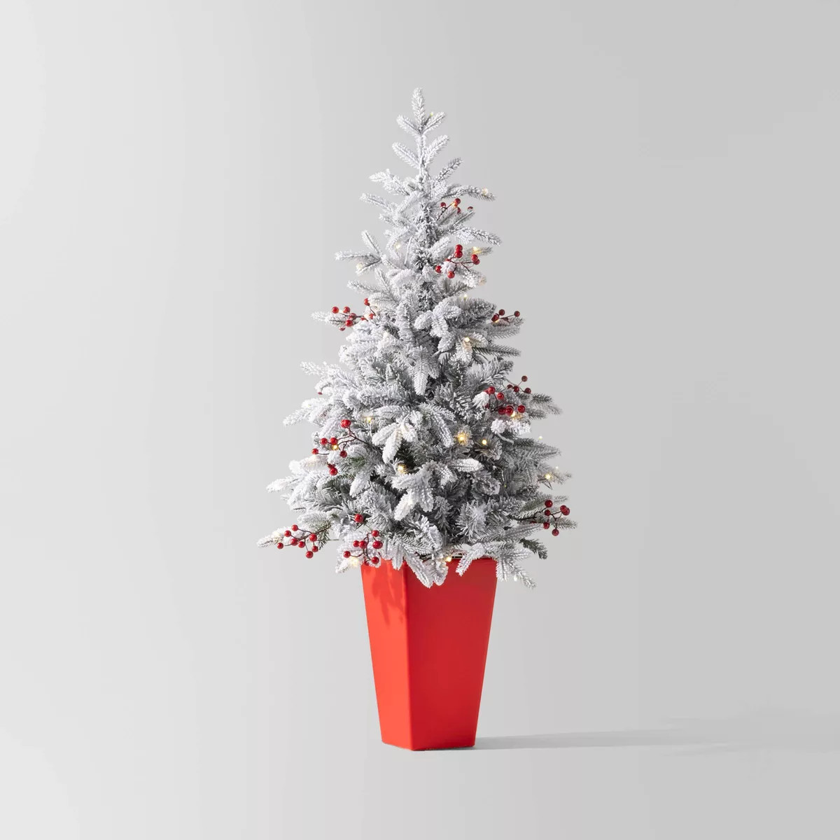 4' Pre-lit Flocked Balsam Fir with Red Berries Potted Mini Artificial Christmas Tree Warm White L... | Target