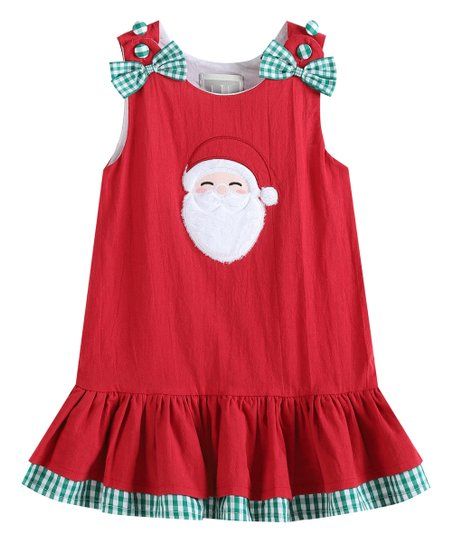 Red & Green Gingham Fuzzy Santa Ruffle Drop-Waist Dress - Infant, Toddler & Girls | Zulily