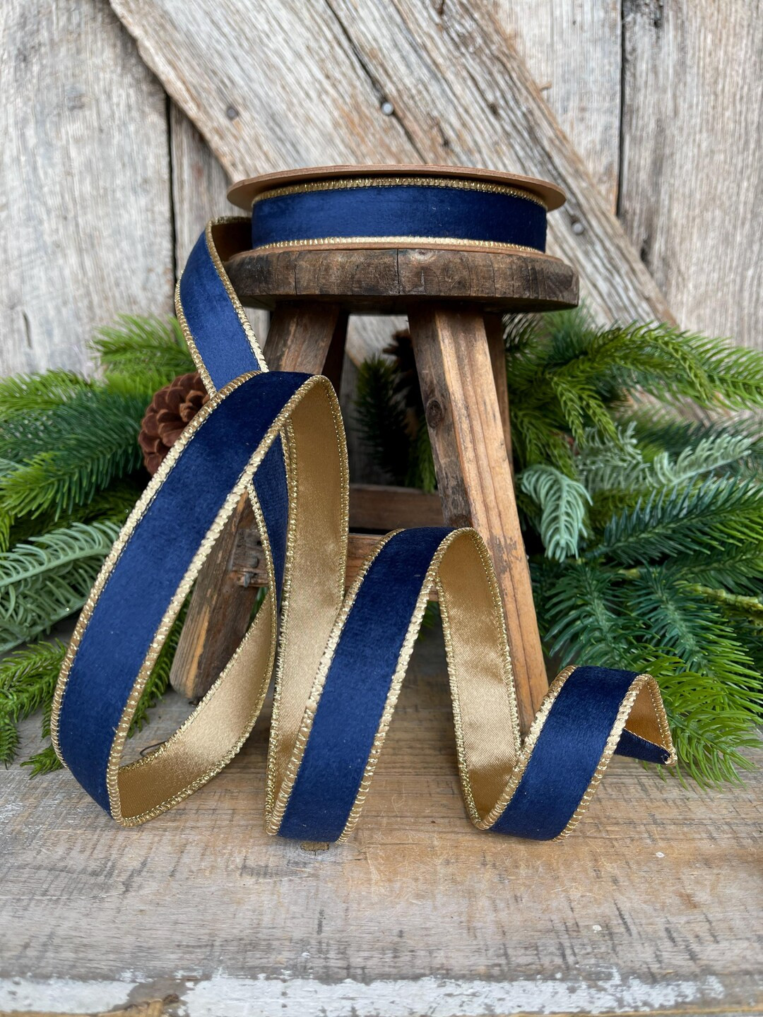 Navy Blue Velvet Wired Ribbon: 1-inch, 10 Yards, Christmas Bow Supply - Etsy | Etsy (US)