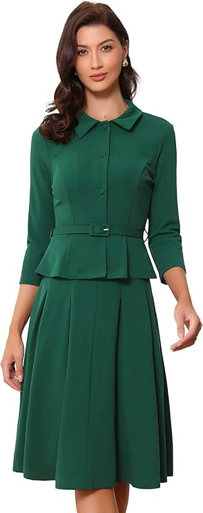 Allegra K Business Skirt Suit Sets for Women's 2 Piece Outfits Office 3/4 Sleeve Blazer Jacket Pl... | Amazon (US)