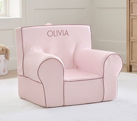 Anywhere Chair®, Pearl Twill with Soft Berry Piping | Pottery Barn Kids