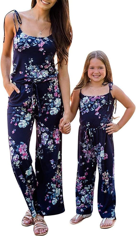 Rainlover Mommy and Me Matching Floral Printed Jumpsuits Rompers Casual Comfy Jumpsuit with Pocke... | Amazon (US)