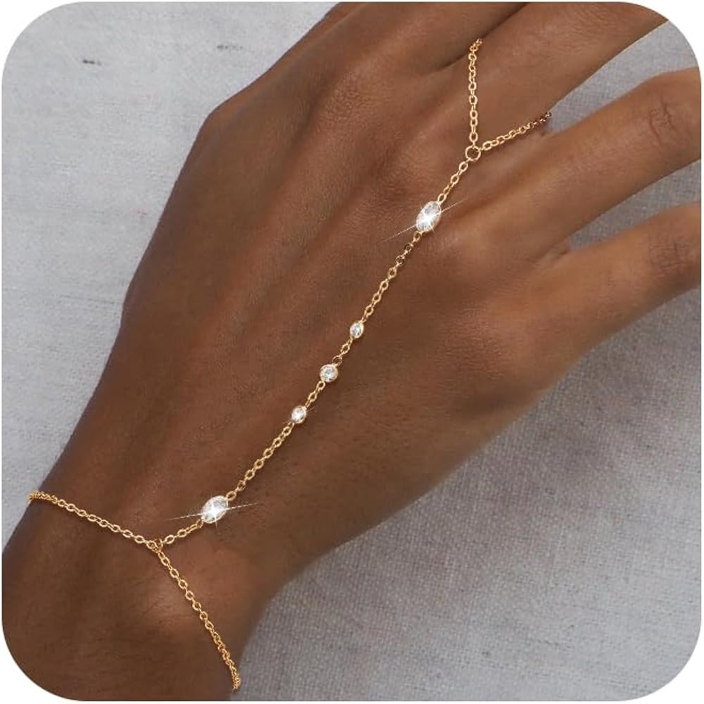 Hand Chain Bracelet for Women: Dainty 14k Gold Silver Plated Ring Chain Bracelets for Women Trend... | Amazon (US)