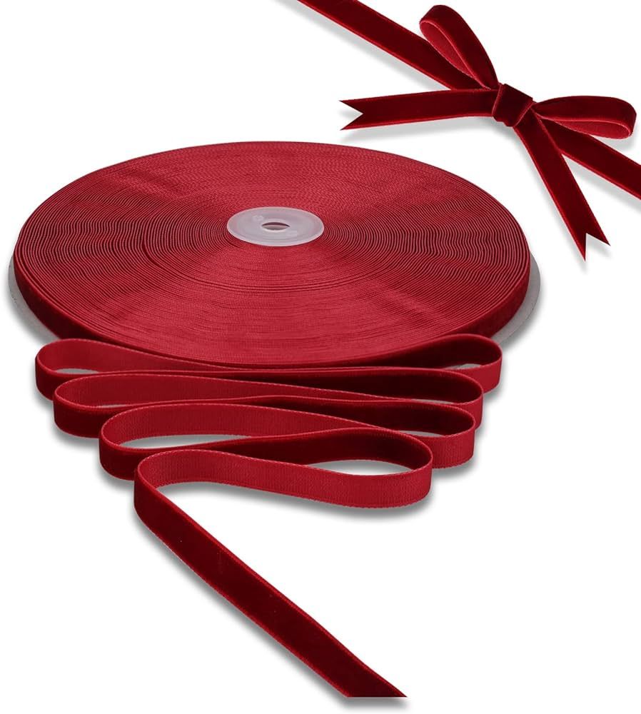 BokingOne Wine Red Velvet Ribbon - 3/8 Inch × 30 Yd Vintage Burgundy Velvet Ribbons red Nylon Ve... | Amazon (CA)