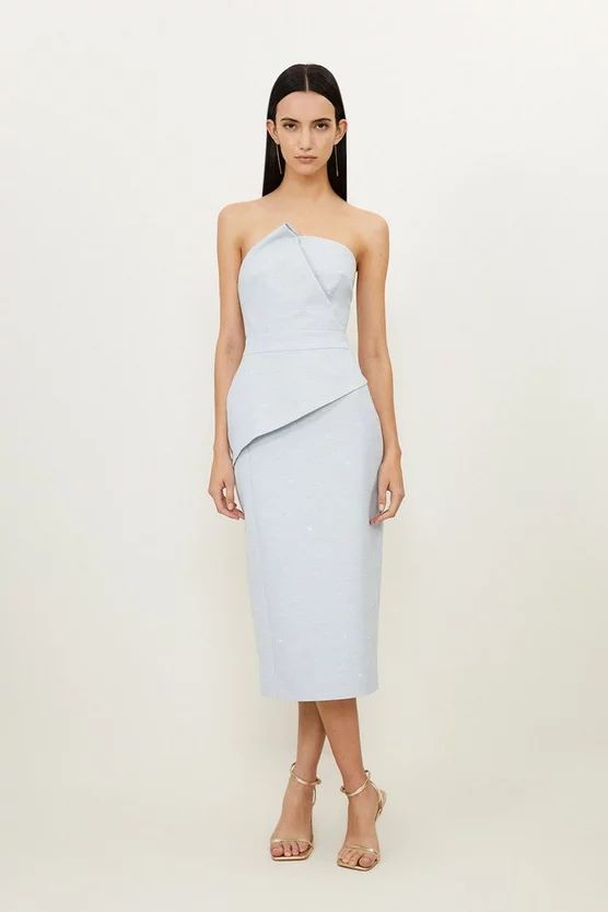 Tailored Metallic Bandeau Midi Pencil Dress | Karen Millen US