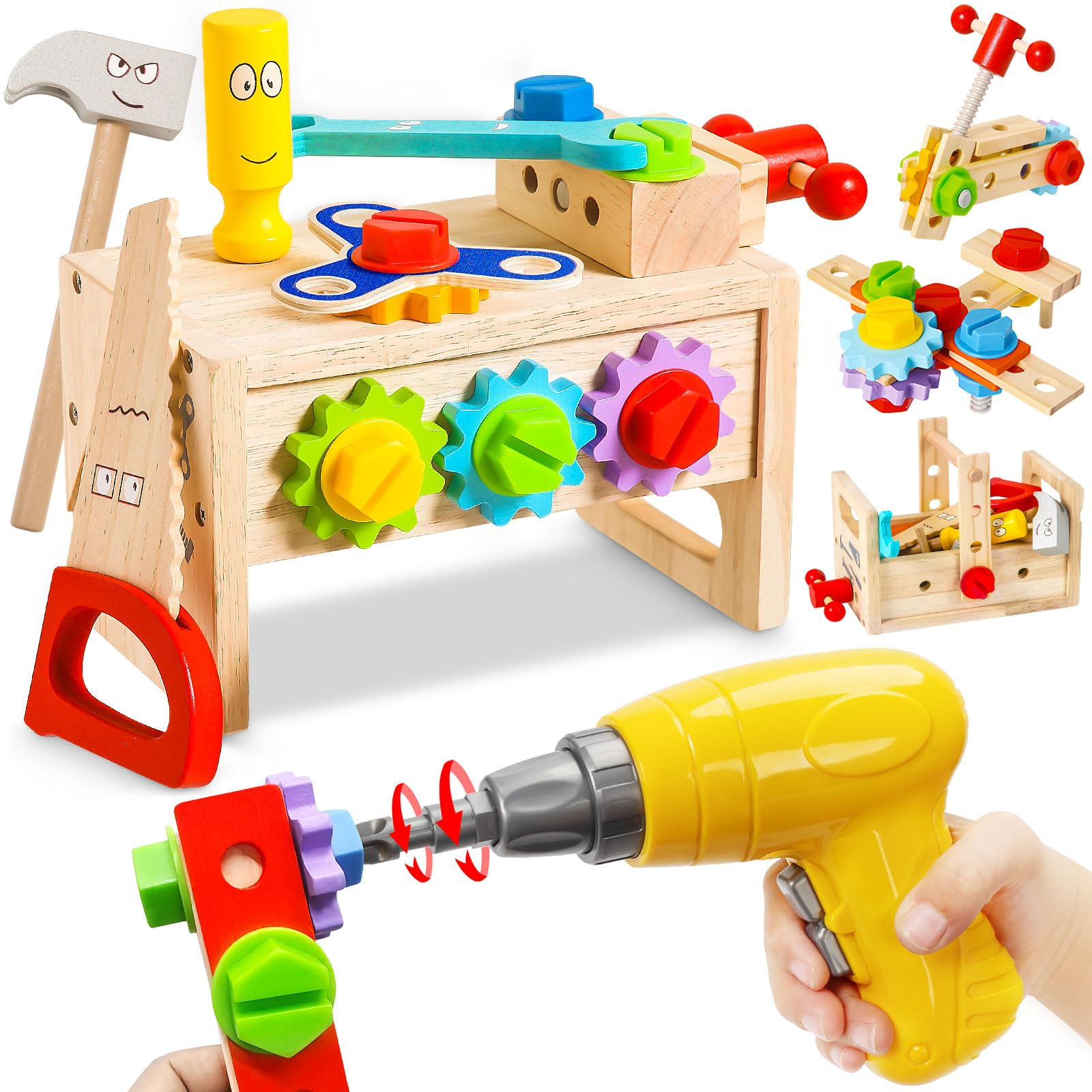 Kids Tool Set Toy with Drill, Wooden Toy for 2 3 4 5 Years Old Boy Girl, 37 Pcs Stem Montessori T... | Amazon (US)