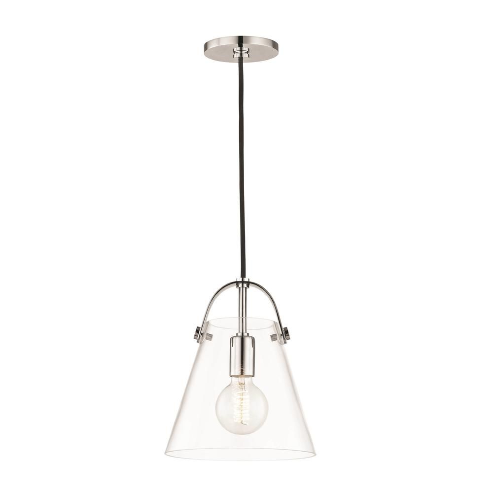 Karin 1-Light Polished Nickel Small Pendant with Clear Glass | The Home Depot