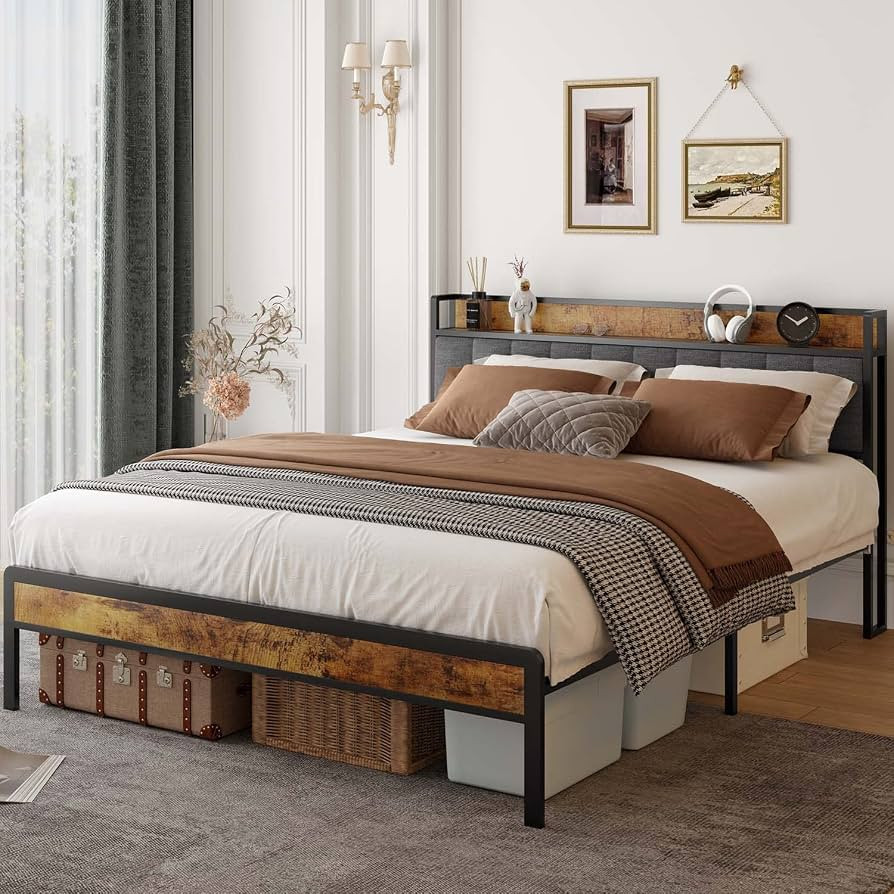 Gizoon Queen Platform Bed Frame, Metal Bed Frame with Storage Headboard, Sturdy and Stable, Noise... | Amazon (US)
