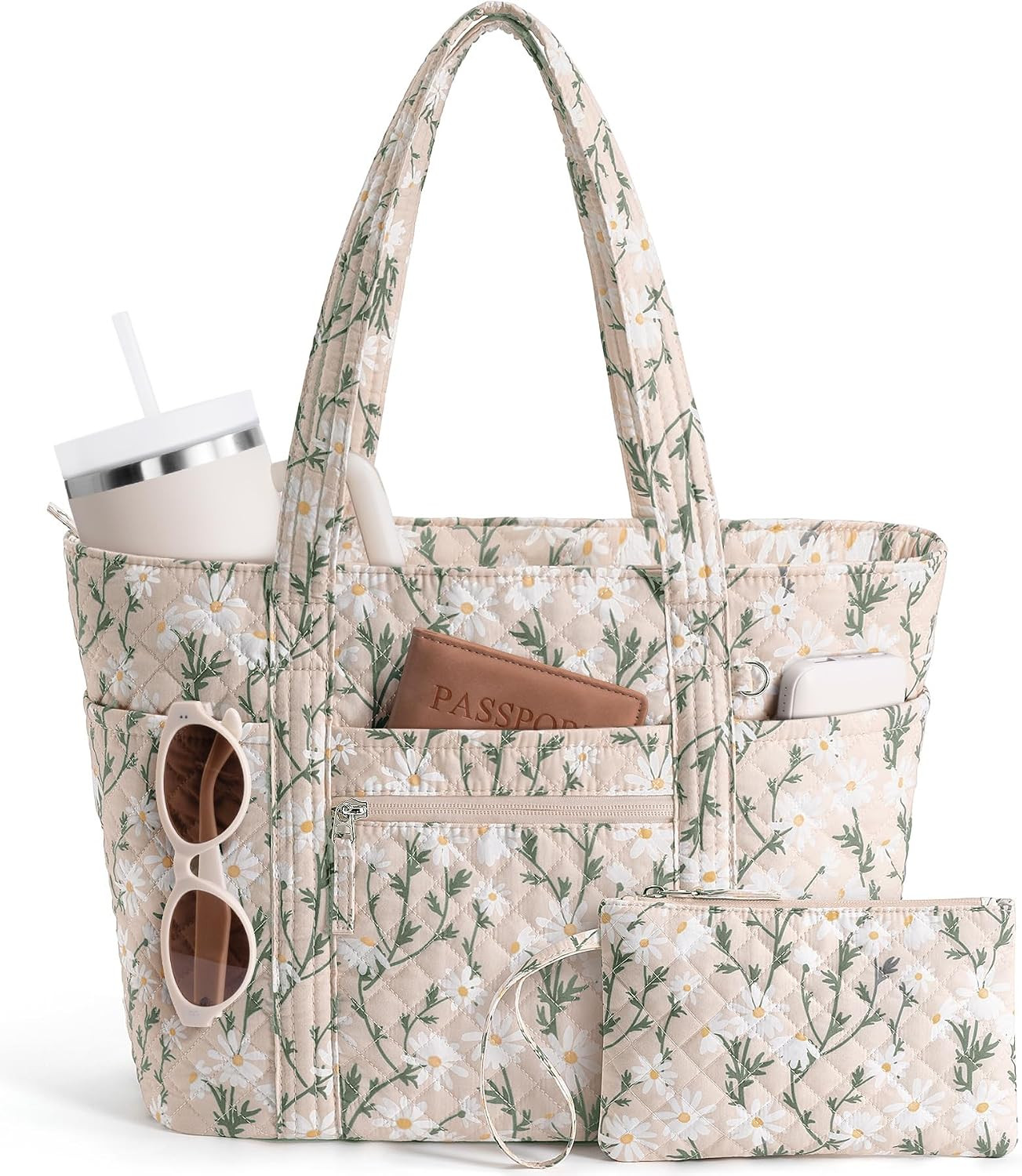 Bagstellar Quilted Tote Bag for Women Puffer Teacher Nurse Cotton Work Tote | Amazon (US)