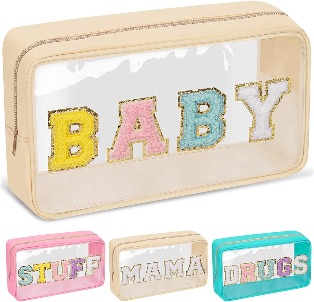 Chenille Letter Clear Makeup Bag with Zipper and Waterproof Nylon | Amazon (US)