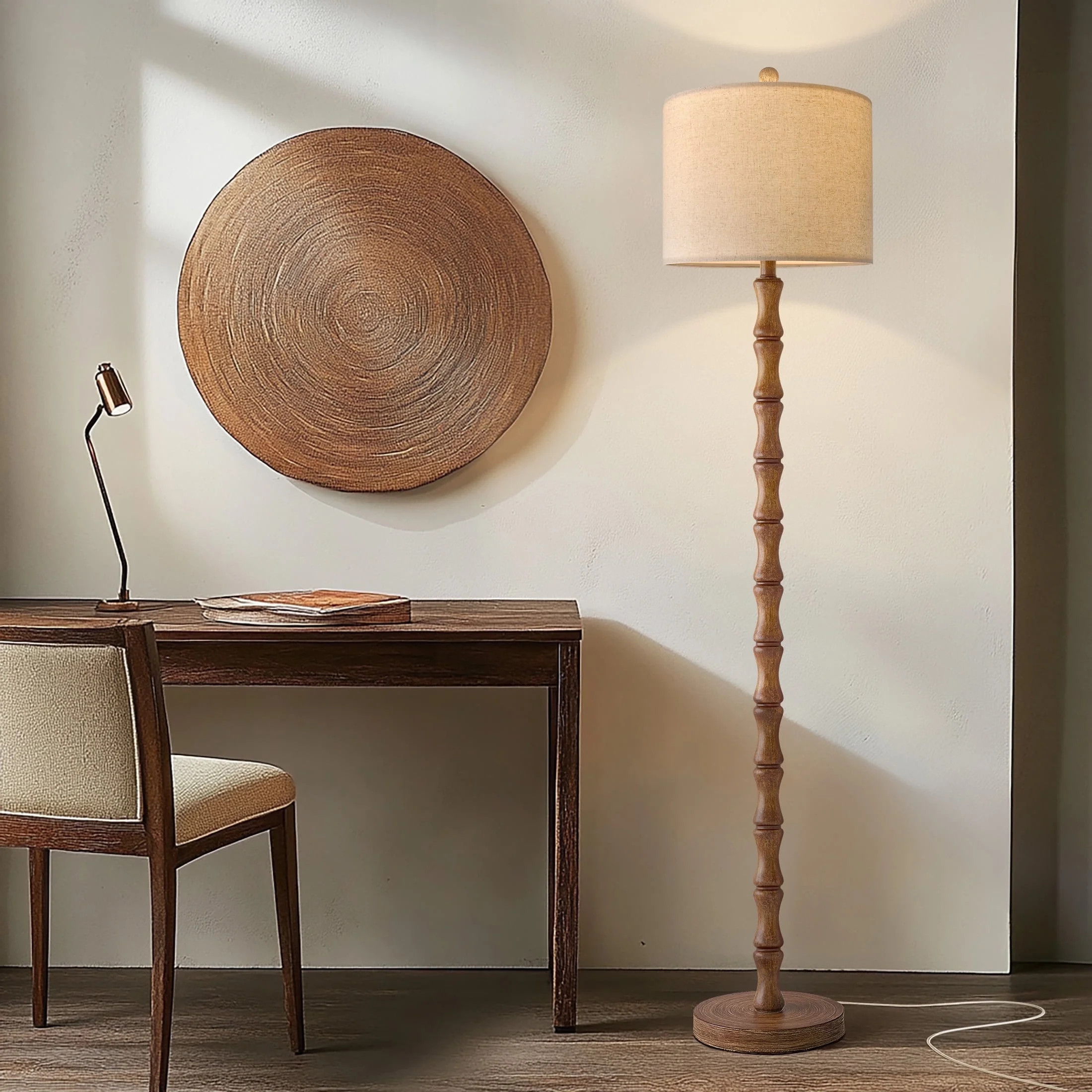 Oneach 62" Retro Floor Lamp for Living Room,Vintage Natural Wood Grain Tall Standing Lamp for Bed... | Walmart (US)