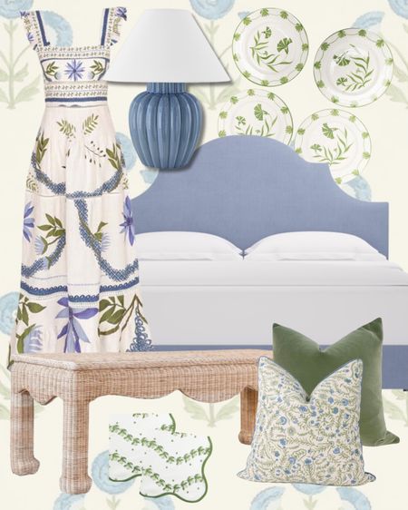 Pretty finds on my mind!
Blue upholstered bed; scalloped bench; designer throw pillows; blue and white home; grandmillennial home; tablescape; tabletop decor; table linens; blue gourd lamp; dinner plates; dinner party; hostess

#LTKunder100 #LTKFind #LTKhome