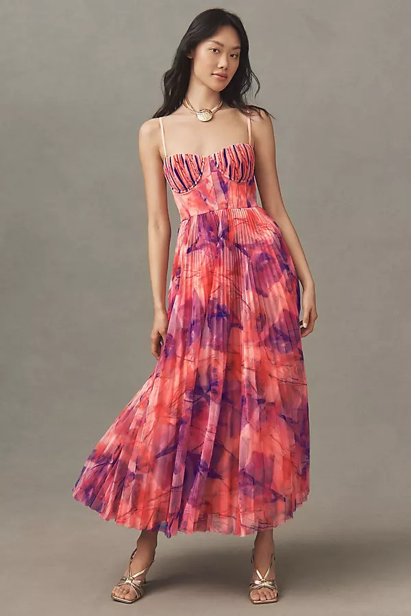 Amara Bustier Pleated Fit & Flare Midi Dress | Anthropologie (US)