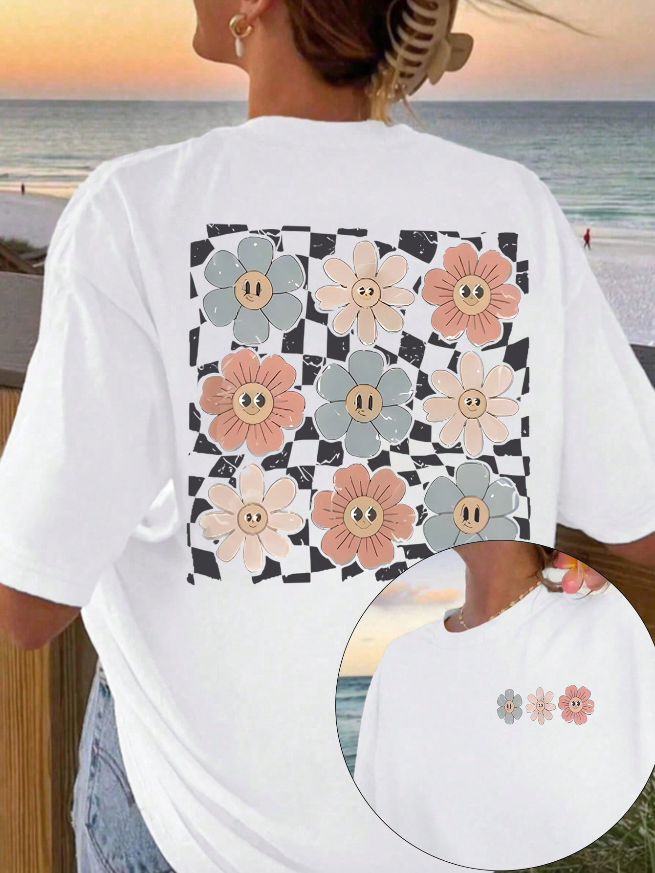 SHEIN Essnce Plus Size Women's Colorful Printed Simple Casual Short Sleeve T-Shirt | SHEIN