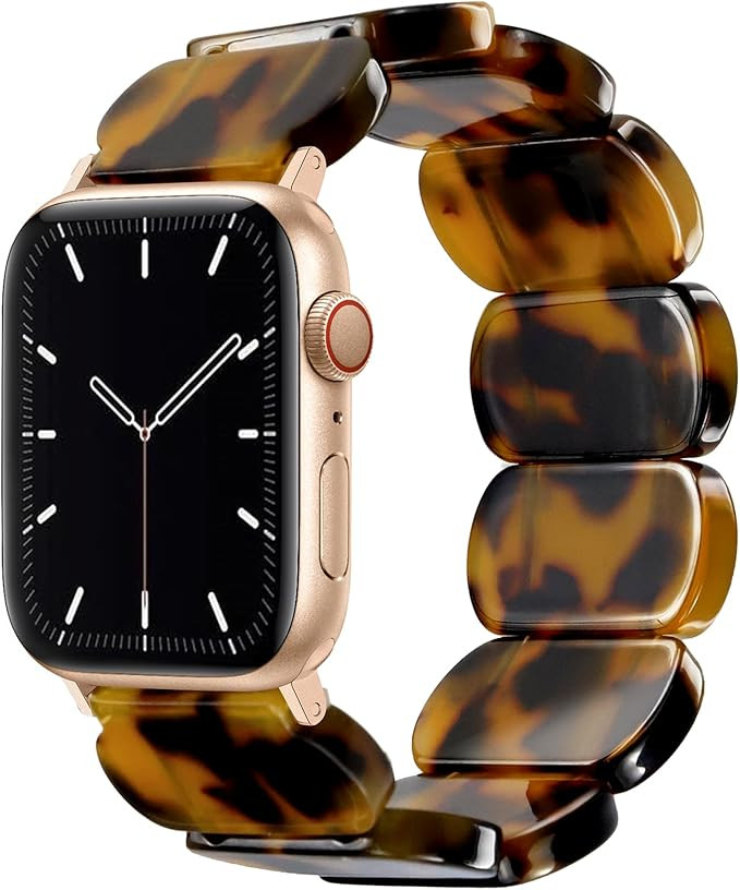 Resin Stretchy Watch Bands Women Compatible with Apple Watch 38mm 40mm 41mm 42mm (S11/10) Tortois... | Amazon (US)
