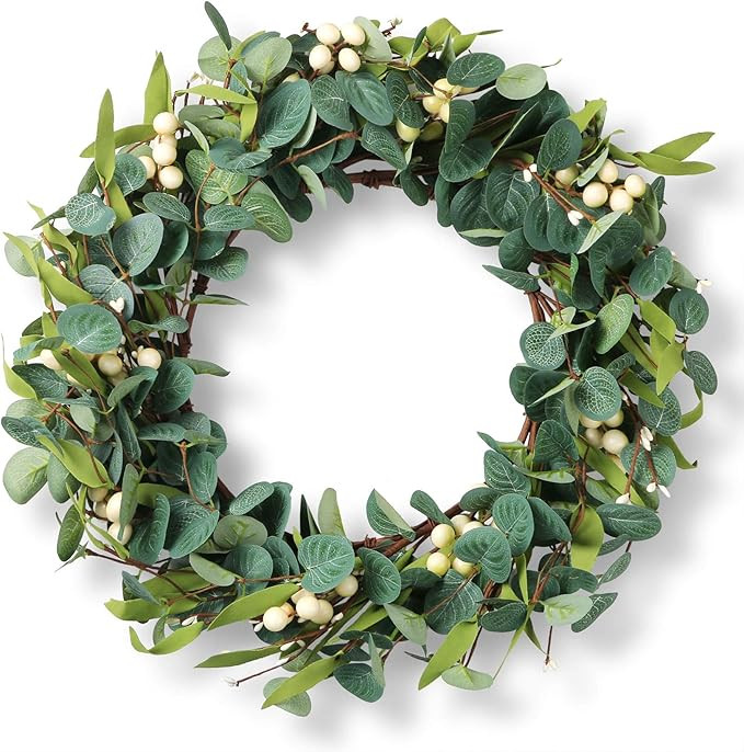 PONATIA 19'' Eucalyptus Wreath, Artificial Eucalyptus Leaves Wreath with Big Berries, Wreaths for... | Amazon (US)