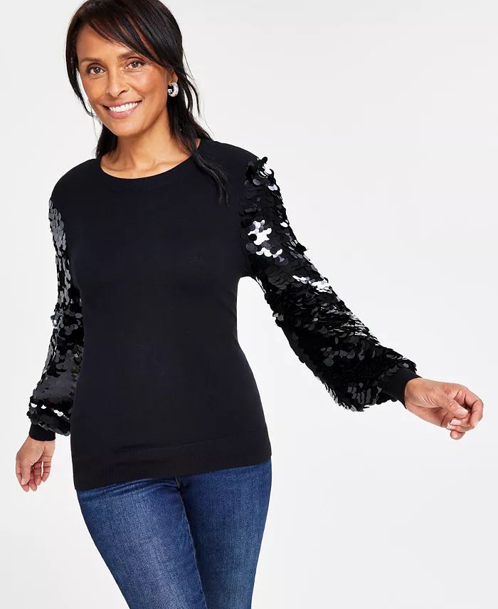 Women's Paillette-Sleeve Sweater, Created for Macy's | Macy's Canada