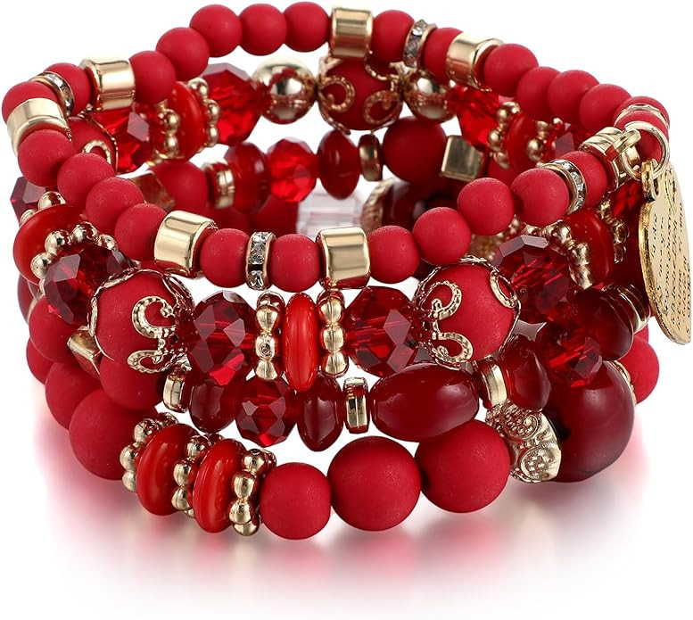 Ymapinc Boho Blue/Green/Red Bracelet for Women, Layered Beaded Bracelet Set with Gold Accents Ban... | Amazon (US)