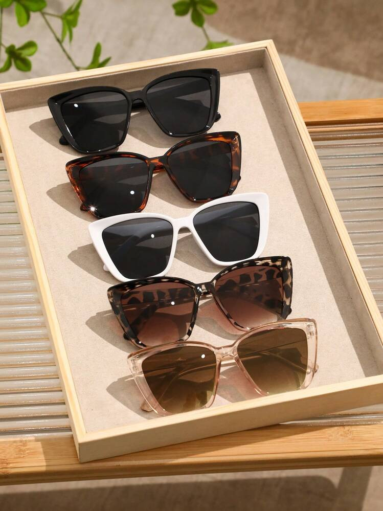 5pcs Womens Plastic Large Cateye Sunglasses | SHEIN
