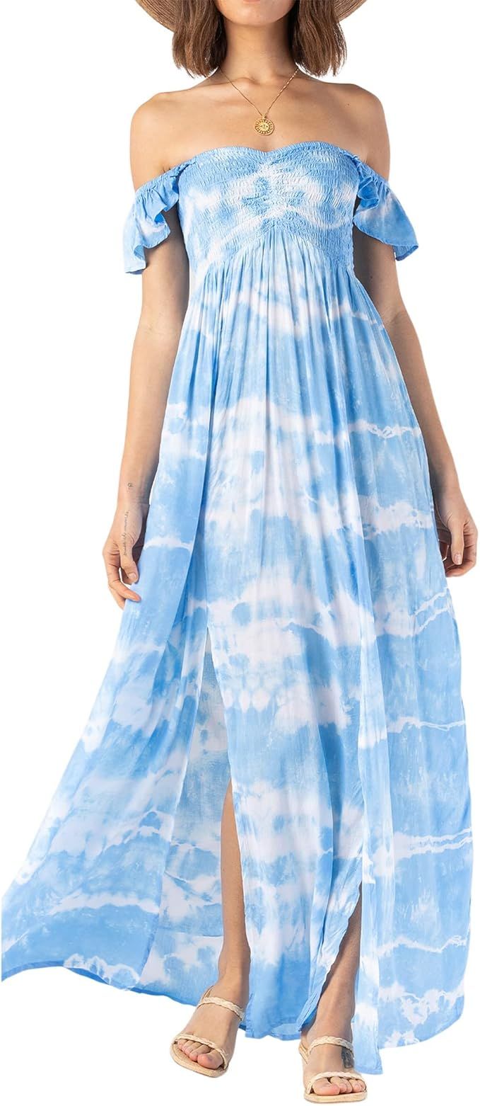 Tiare Hawaii Hollie Maxi Dress Sky Waves One Size | Amazon (US)