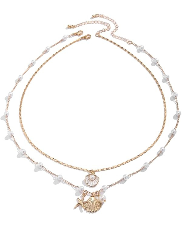 COLORFUL BLING Bohemian Puka Shell Necklace Layered Sequins Starfish Conch Seashell Choker Neckla... | Amazon (US)