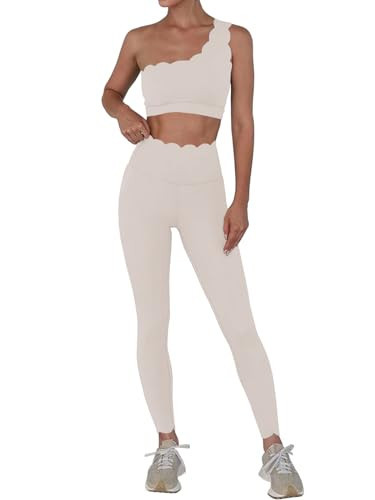 Fisoew Workout Sets for Women 2 Piece High Waisted Leggings with One Shoulder Stretchy Sports Bra Gym Tracksuits | Amazon (US)