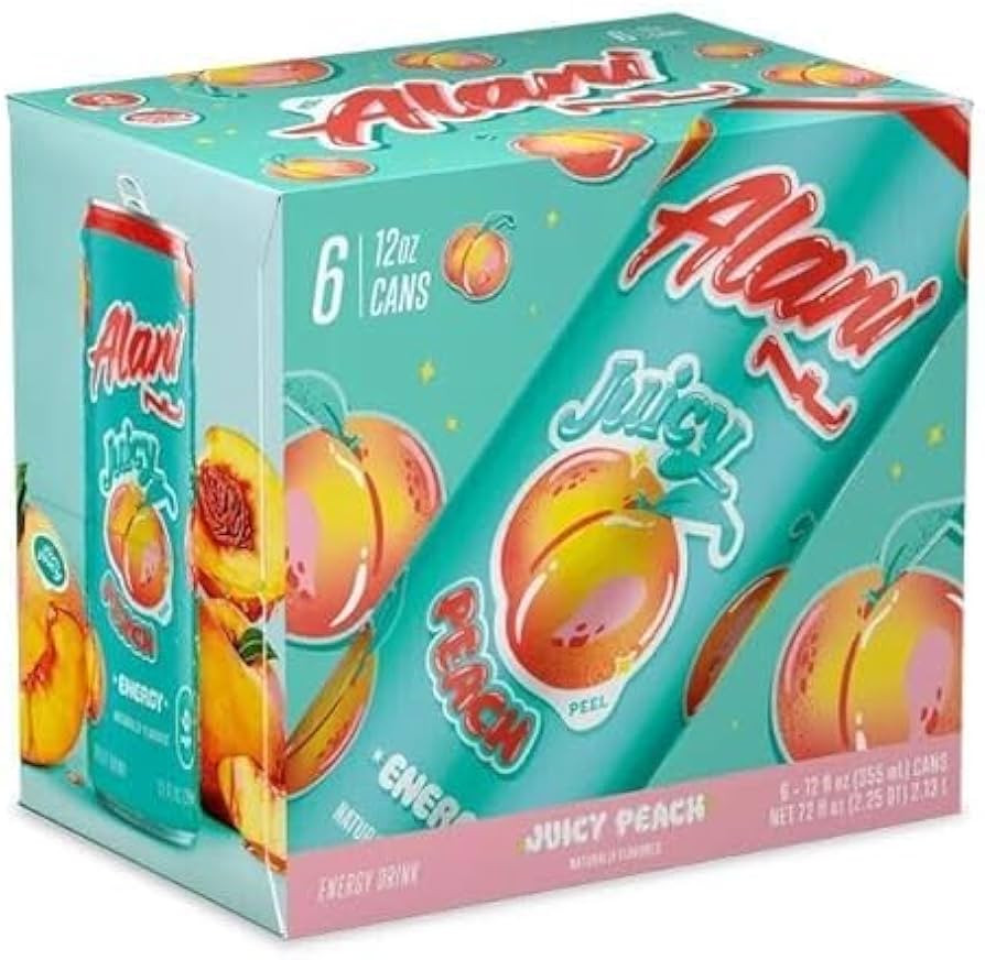 Alani JUICY PEACH Sugar Free, Low Calorie Energy Drinks, 12 oz (6 pack) | Amazon (US)
